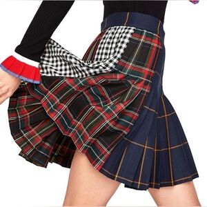 NWT Zara Patchwork Tartan Plaid Pleated Mini Skirt Multi Sz S Academia 90s Prep